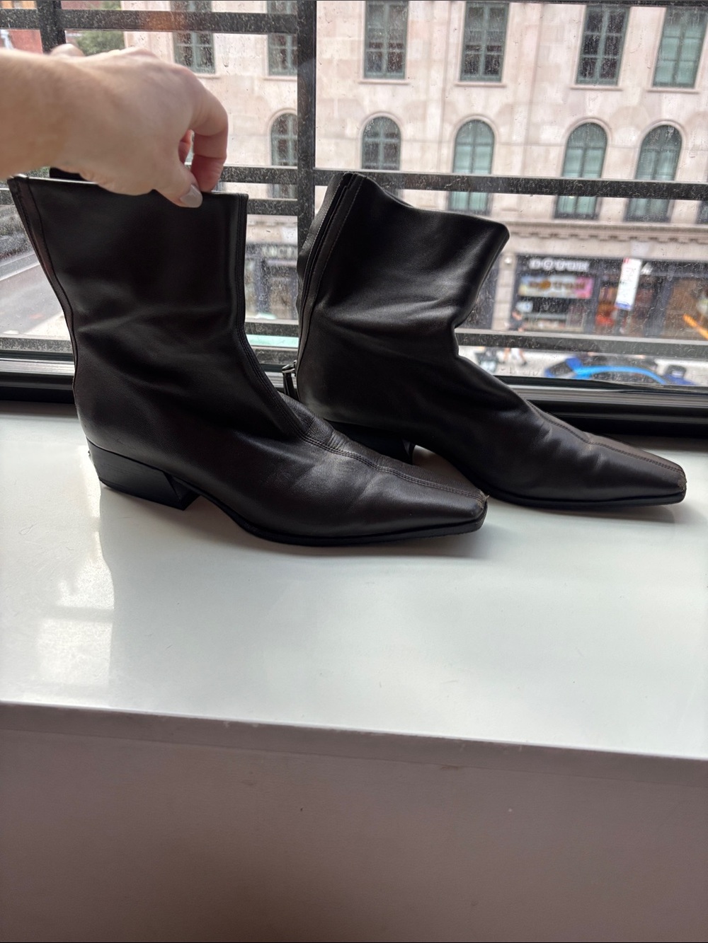 Emme Parsons Brown Minori Leather Ankle Booties — Sleek Pointed Toe